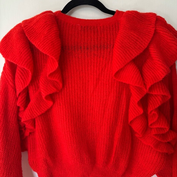 Zara Layered Ruffle Collar Loose Knit Crop Sweater 9325/100/600 - Picture 4 of 8